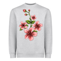 Heather Grey pink flowers hibiscus Heavyweight Sweatshirt - Jasminsmagicworld