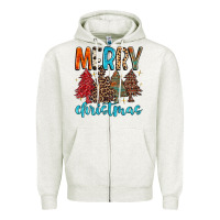 Oatmeal Heather merry christmas trees Zipper Hoodie - MaliasSmallBusiness