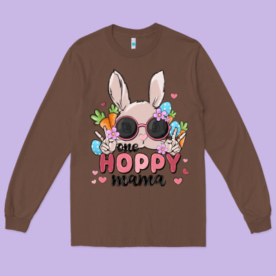 One Hoppy Mama Long Sleeve Tee Designed By Maliassmallbusiness