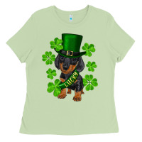 Matcha st. patrick's day lucky dachshund puppy Ladies Tee - RanaPortraitStore