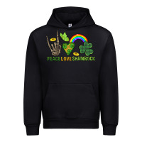 Black Peace Love Shamrock  St. Patrick's Day Urban Hoodie - CowGirlArtShop