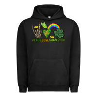 Pigment Black Peace Love Shamrock  St. Patrick's Day Urban Hoodie - CowGirlArtShop