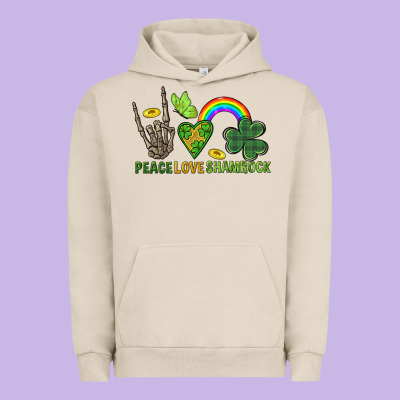 Peace Love Shamrock  St. Patrick's Day Urban Hoodie Designed By Cowgirlartshop