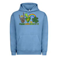 Pigment Pebble Blue Peace Love Shamrock  St. Patrick's Day Urban Hoodie - CowGirlArtShop