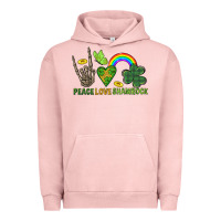 Pigment Salmon Peace Love Shamrock  St. Patrick's Day Urban Hoodie - CowGirlArtShop
