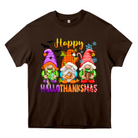 Chocolate Brown happy hallothanksmas gnomes Heavy Core Tee - texasbilliewilder