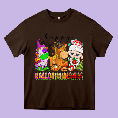 Happy Hallothanksmas Farm Animals Heavy Core Tee Designed By Texasbilliewilder