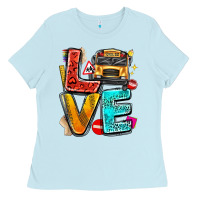 Baby Blue love school bus Ladies Tee - texasbilliewilder