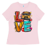 Bubblegum Pink love school bus Ladies Tee - texasbilliewilder