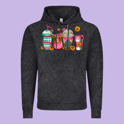 Longhaired Cow Coffee Cups Vintage Hoodie Designed By Jasminsmagicworld