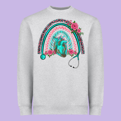 Nurse Life Spring Stethoscope Heart Rainbow Heavyweight Sweatshirt Designed By Barkaloodesign