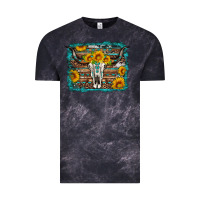 Cloud Black longhorn bull skull western turquoise background Vintage Tee - Artiststas