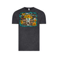 Vintage Black longhorn bull skull western turquoise background Vintage Tee - Artiststas