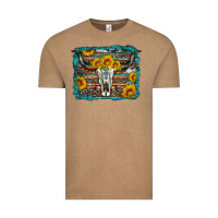 Longhorn Bull Skull Western Turquoise Background Vintage Tee | Teevron