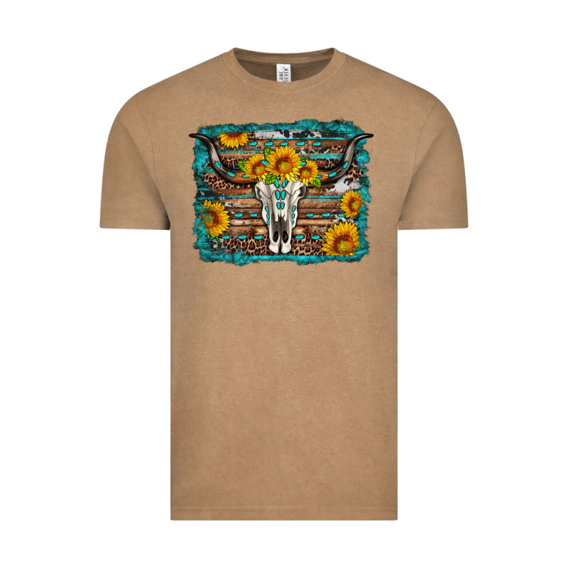 Longhorn Bull Skull Western Turquoise Background Vintage Tee by Artiststas | Teevron