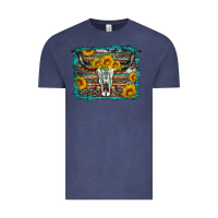 Vintage Denim longhorn bull skull western turquoise background Vintage Tee - Artiststas