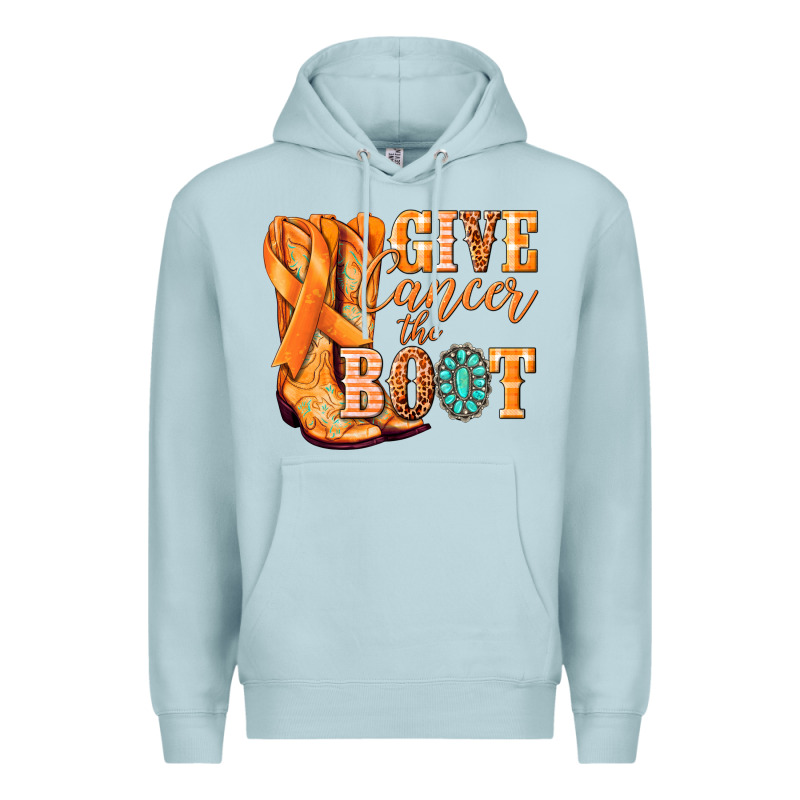 Give Cancer The Boot Kidney Cancer Orange Ribbon Premium Hoodie by NancyCooperArtShop | Teevron