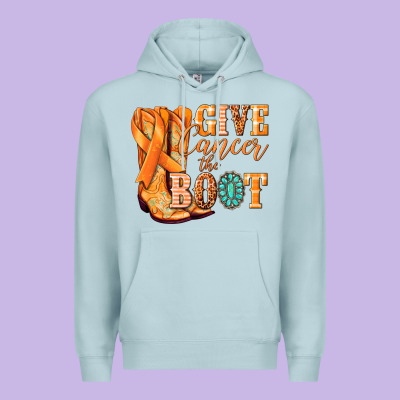 Give Cancer The Boot Kidney Cancer Orange Ribbon Premium Hoodie Designed By Nancycooperartshop