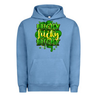 Pigment Pebble Blue lucky lucky lucky clover St. Patrick's Urban Hoodie - HowdyJamesFarm