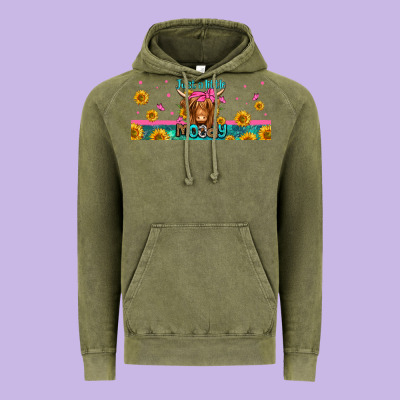 Just A Little Moody Long Haired Cow Vintage Hoodie Designed By Jasminsmagicworld