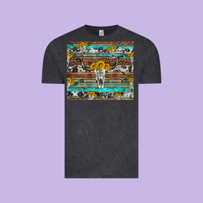 Longhorn Bull Skull Cowhide Leopard Turquoise Vintage Tee Designed By Artiststas