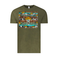 Vintage Olive longhorn bull skull cowhide leopard turquoise Vintage Tee - Artiststas