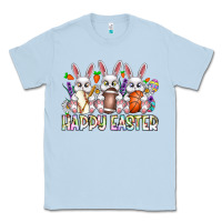 Dusty Blue Happy Easter Spot Rabbit Classic Tee - CowhideDigitalArt