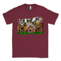 Burgundy Western Mom With Spotted Pig And Baby Pig Classic Tee - LillyAllenDesigns