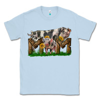 Dusty Blue Western Mom With Spotted Pig And Baby Pig Classic Tee - LillyAllenDesigns