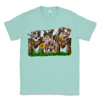 Seafoam Western Mom With Spotted Pig And Baby Pig Classic Tee - LillyAllenDesigns