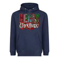 Navy Merry Christmas Buffalo Plaid Leopard Heavyweight Hoodie - Bettercallsaul