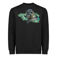 Black Sea Seal Face Illustrations Heavyweight Sweatshirt - LillyAllenDesigns
