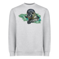 Heather Grey Sea Seal Face Illustrations Heavyweight Sweatshirt - LillyAllenDesigns