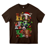 Chocolate Brown Christmas ho ho ho cow Heavy Core Tee - BarkalooDesign