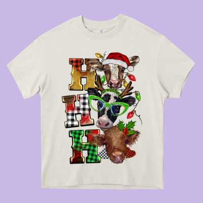 Christmas Ho Ho Ho Cow Heavy Core Tee Designed By Barkaloodesign