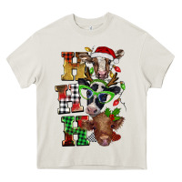 Cream Christmas ho ho ho cow Heavy Core Tee - BarkalooDesign