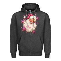 Charcoal Heather pink christmas santa claus Zipper Hoodie - MaliasSmallBusiness