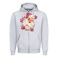 Heather Grey pink christmas santa claus Zipper Hoodie - MaliasSmallBusiness
