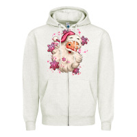 Oatmeal Heather pink christmas santa claus Zipper Hoodie - MaliasSmallBusiness