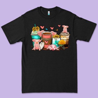 Pigs Coffee Cups Premium Tee Designed By Zillion Design Studio