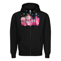 Black pink christmas snowman coffee cups Zipper Hoodie - MaliasSmallBusiness