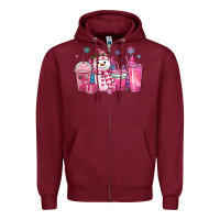 Burgundy pink christmas snowman coffee cups Zipper Hoodie - MaliasSmallBusiness