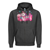 Charcoal Heather pink christmas snowman coffee cups Zipper Hoodie - MaliasSmallBusiness