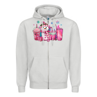 Dove Grey pink christmas snowman coffee cups Zipper Hoodie - MaliasSmallBusiness