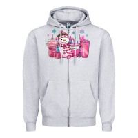 Heather Grey pink christmas snowman coffee cups Zipper Hoodie - MaliasSmallBusiness