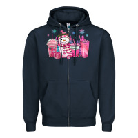 Navy pink christmas snowman coffee cups Zipper Hoodie - MaliasSmallBusiness