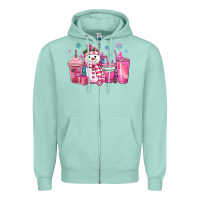 Seafoam pink christmas snowman coffee cups Zipper Hoodie - MaliasSmallBusiness