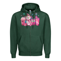 Sports Green pink christmas snowman coffee cups Zipper Hoodie - MaliasSmallBusiness