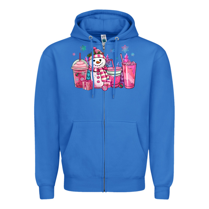 Pink Christmas Snowman Coffee Cups Zipper Hoodie by MaliasSmallBusiness | Teevron