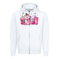White pink christmas snowman coffee cups Zipper Hoodie - MaliasSmallBusiness
